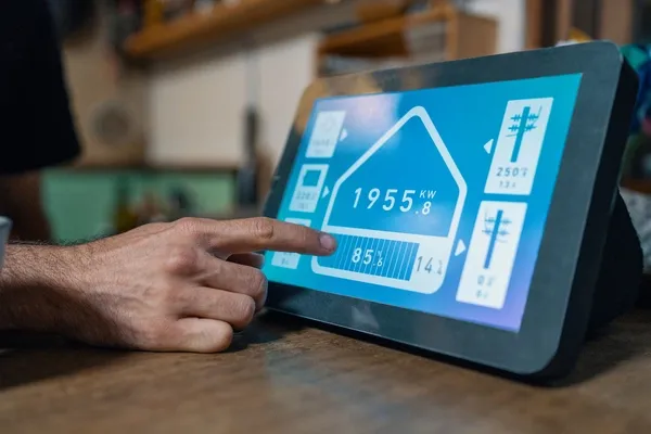 Person bedient Smart-Home-Tablet