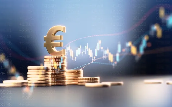 Eurozeichen, Münzen und Aktienkurse