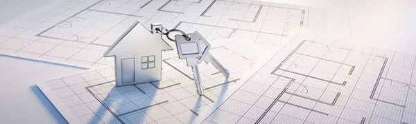 Haus auf Schlüsselanhänger auf Plan