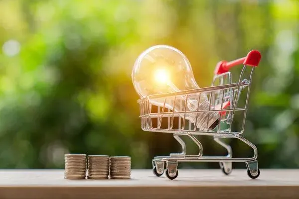 Glühbirne in Mini-Einkaufswagen